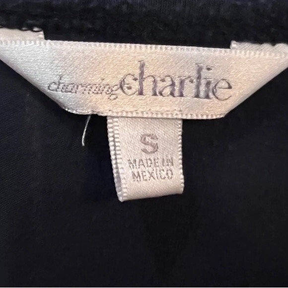 Navy and black mixed media polka dot top size small - Picture 7 of 8